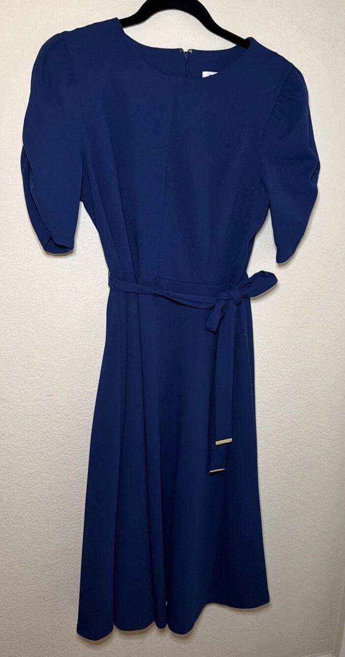 New DKNY Knit Round Neck Short Ruched Tie Waist Mini Dress Women's US Size 12